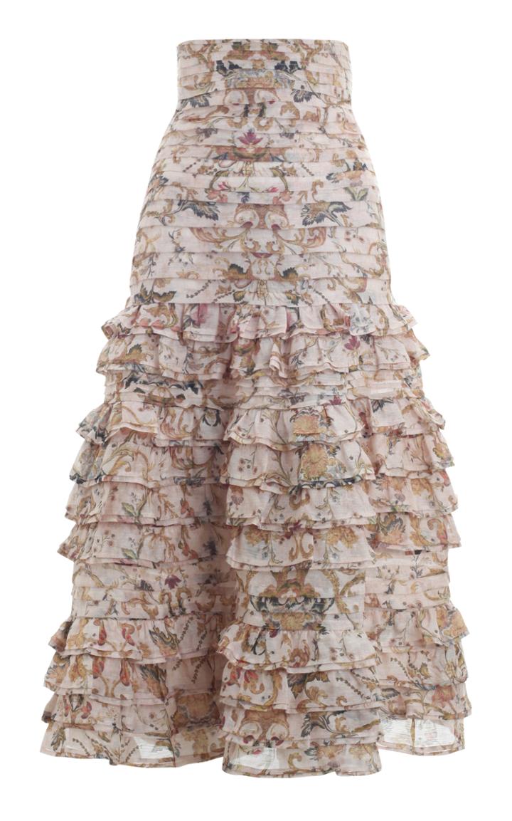 Zimmermann Painted Heart Folds Midi Skirt