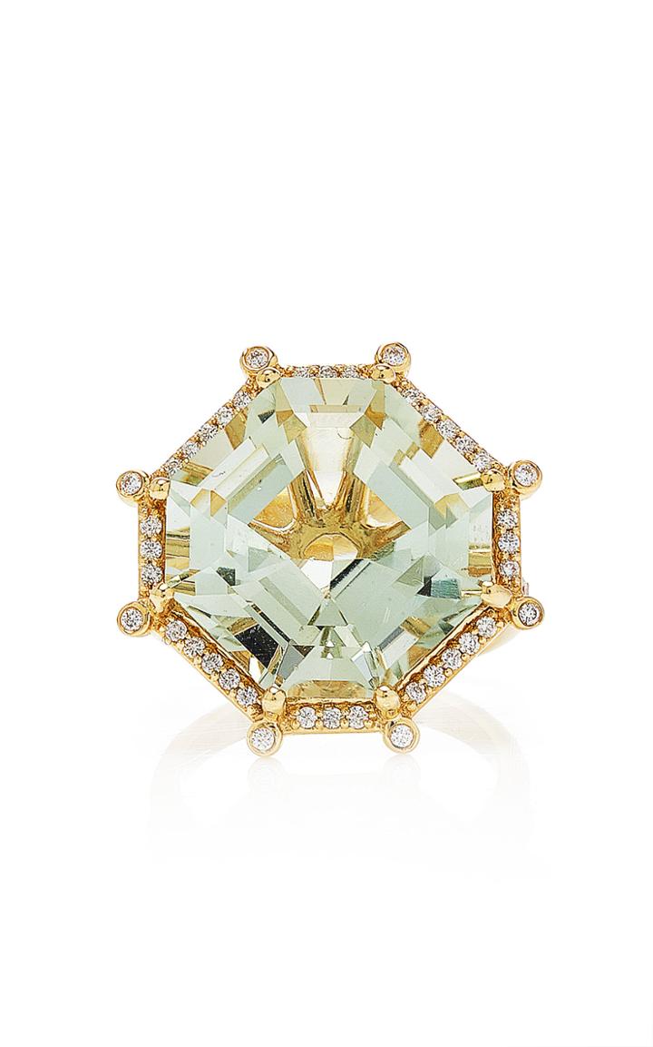 Goshwara Gossip 18k Yellow Gold Diamond And Prasiolite Ring
