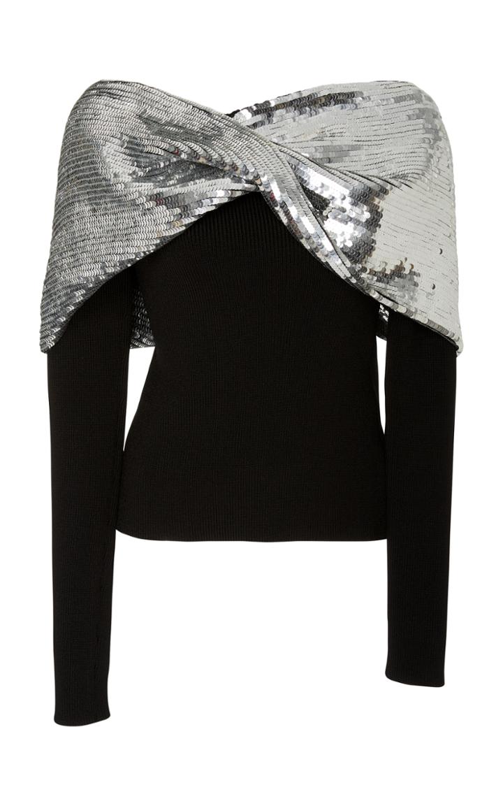 Monse Embellished Twist Shawl Sweater