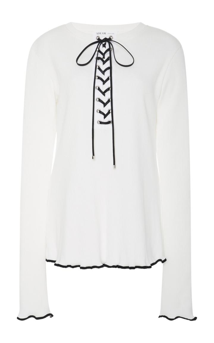 Adeam Ribbed Lace Up Henley Top