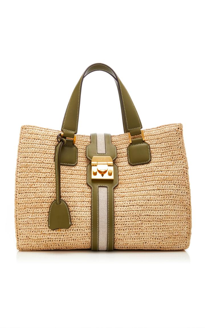 Mark Cross Riviera Medium Soft Leather-trimmed Raffia Tote