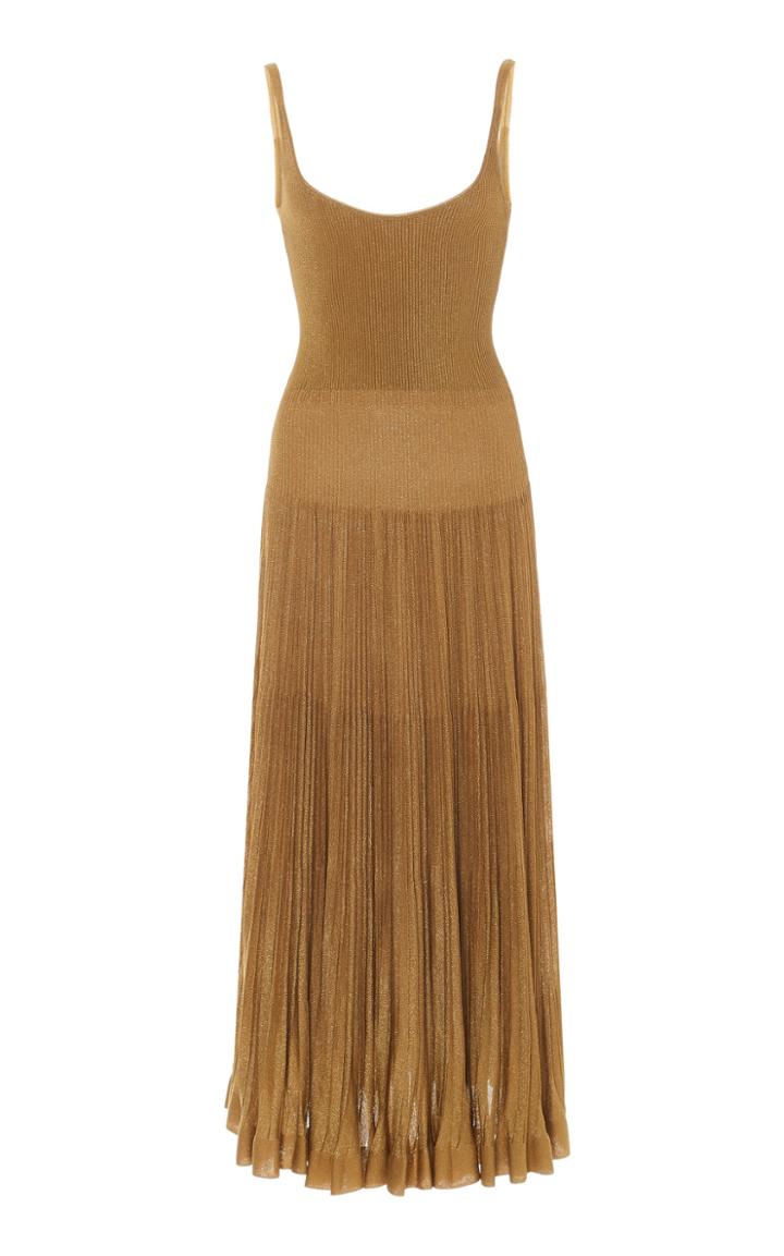 Ralph Lauren Pleated Lam Midi Dress
