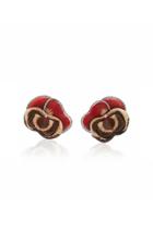 Silvia Furmanovich Sculptural Botanical Marquetry Red Pansy Earrings