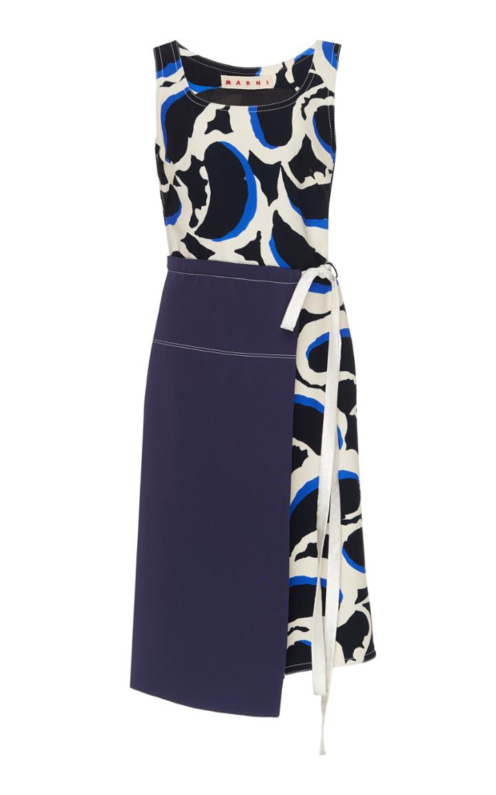 Marni Sleeveless Woven Faux Wrap Dress