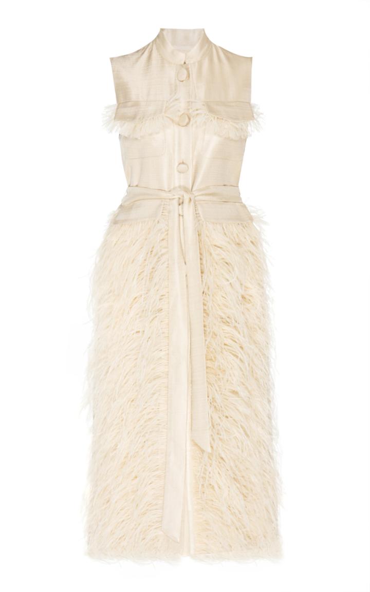 Moda Operandi Huishan Zhang Celia Feather-embellished Satin Midi Dress Size: 6