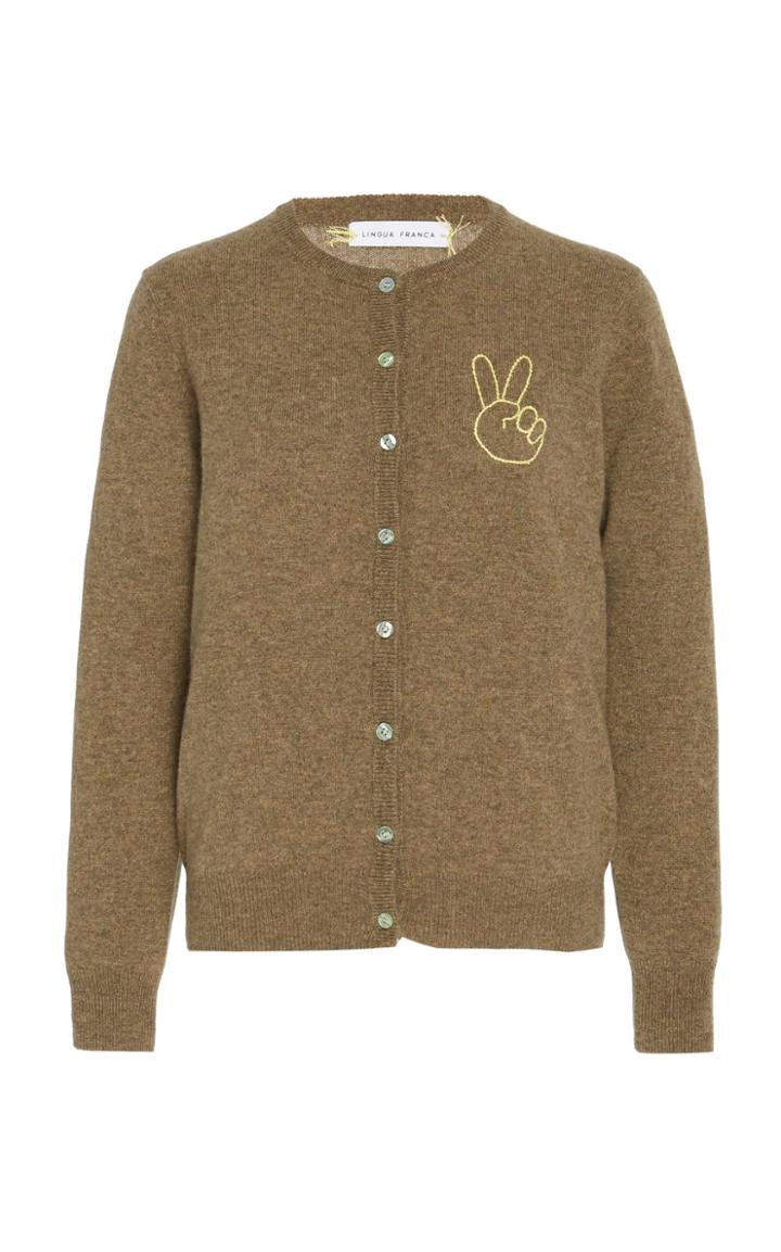 Moda Operandi Lingua Franca Peace Cashmere Cardigan With Neon Yellow Thread Size: