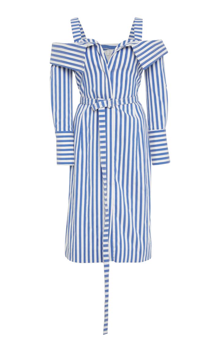 Monse Collar Flap Front Stripe Midi Dress