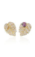 Anabela Chan 18k Gold Ruby And White Diamond Leaf Stud Earrings