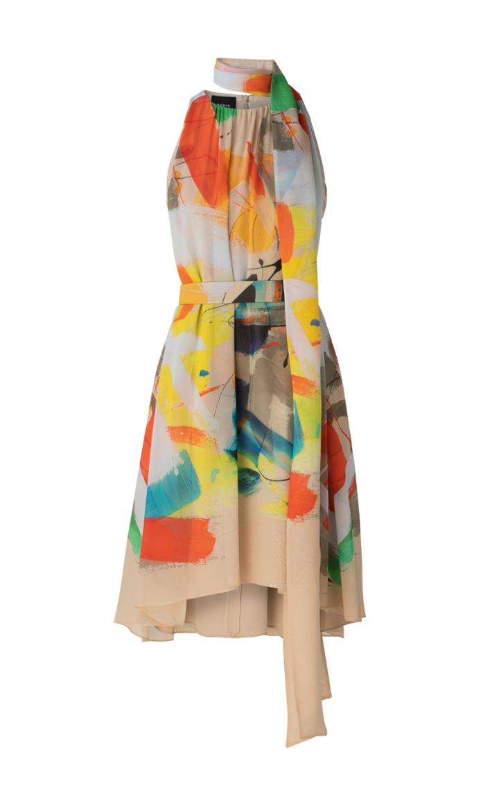 Moda Operandi Akris Printed Silk Crepe Tie-neck Midi Dress