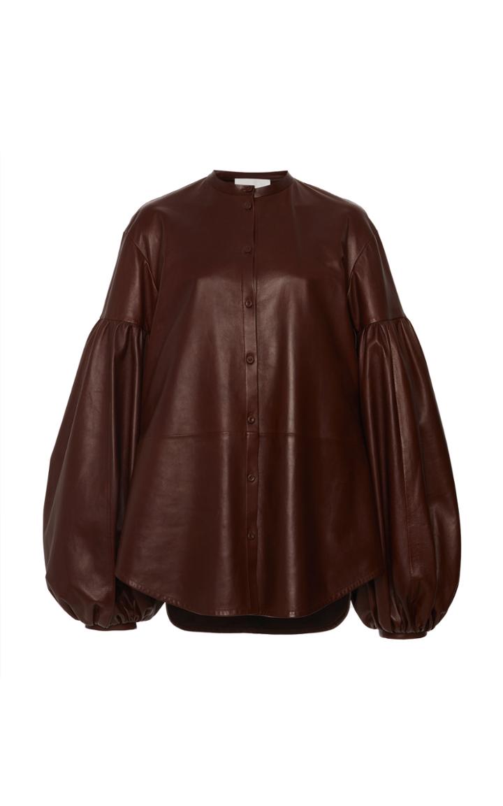 Moda Operandi Jil Sander Balloon-sleeve Leather Blouse