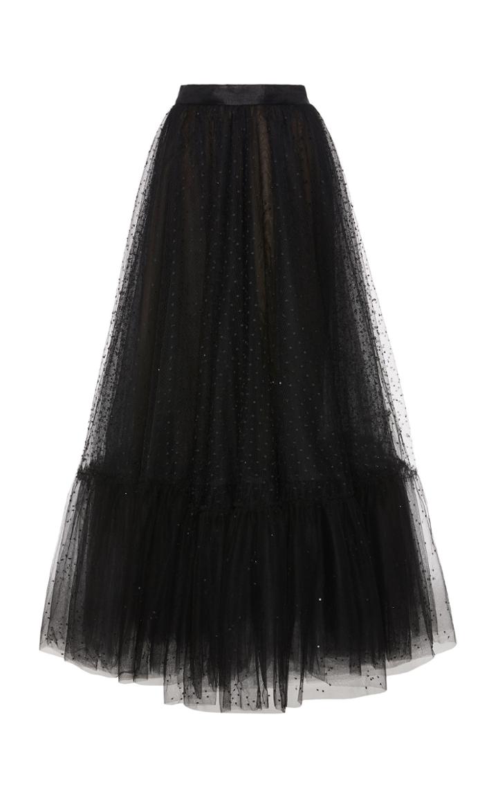Marchesa Embroidered Tulle Midi Skirt