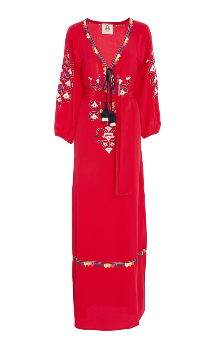 Figue Lulu Embroidered Belted Caftan Dress
