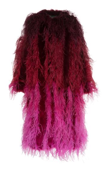 Mary Katrantzou Faux Fur-trimmed Ombre Feather Coat