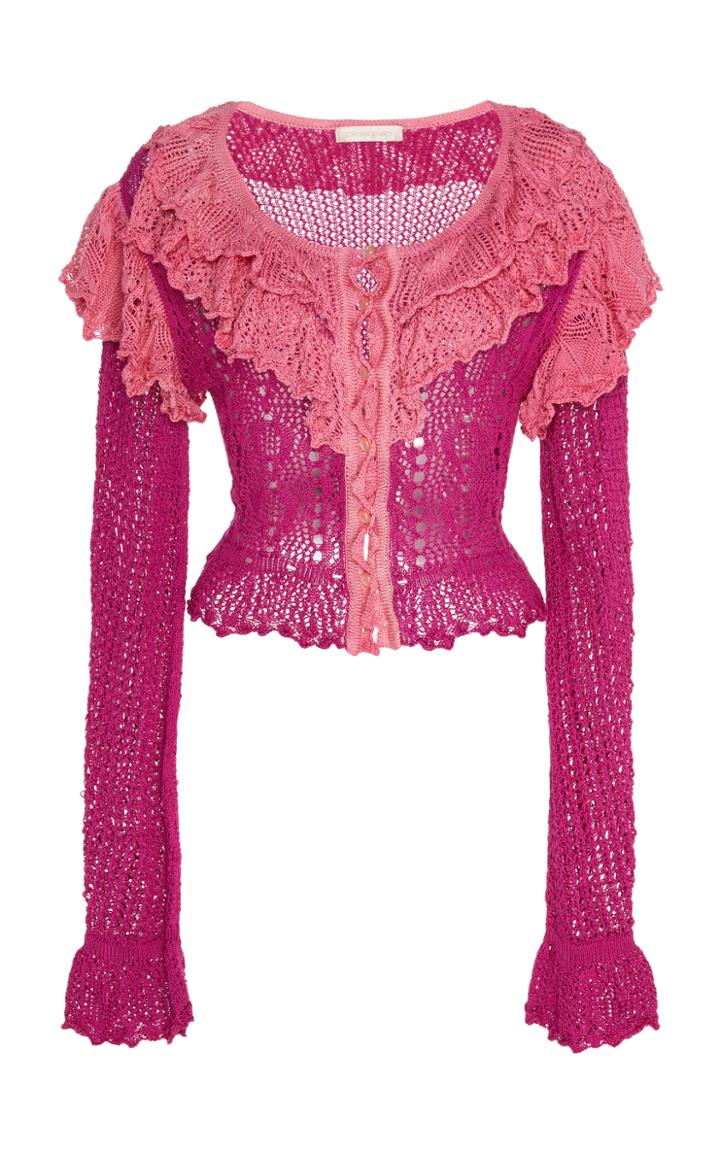 Moda Operandi Loveshackfancy Seraphine Raspberry Cardigan Size: Xs