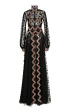 Costarellos Chantilly Lace Long Sleeve Gown