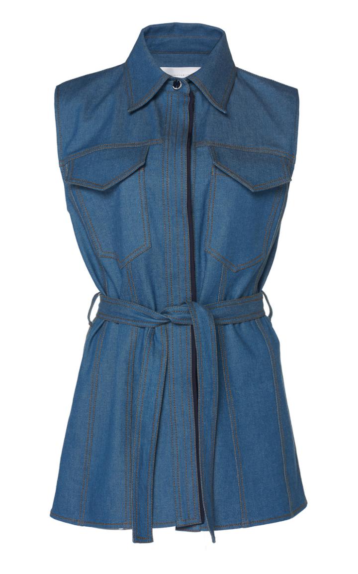 Victoria Victoria Beckham Belted Sleeveless Denim Shirt