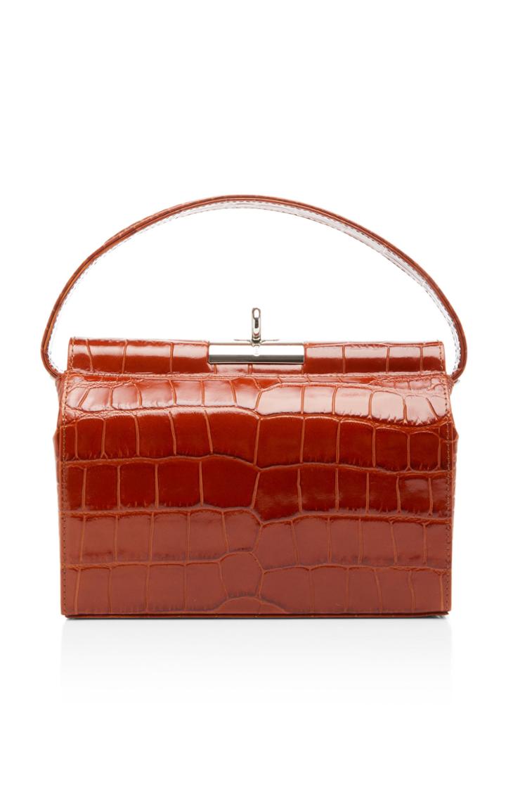 Gu De Milky Large Croc-effect Leather Top Handle Bag