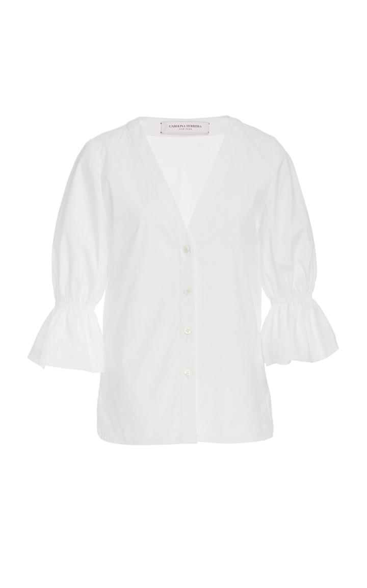 Carolina Herrera Ruffle-sleeve Cotton-poplin Shirt