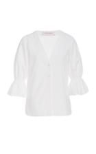 Carolina Herrera Ruffle-sleeve Cotton-poplin Shirt