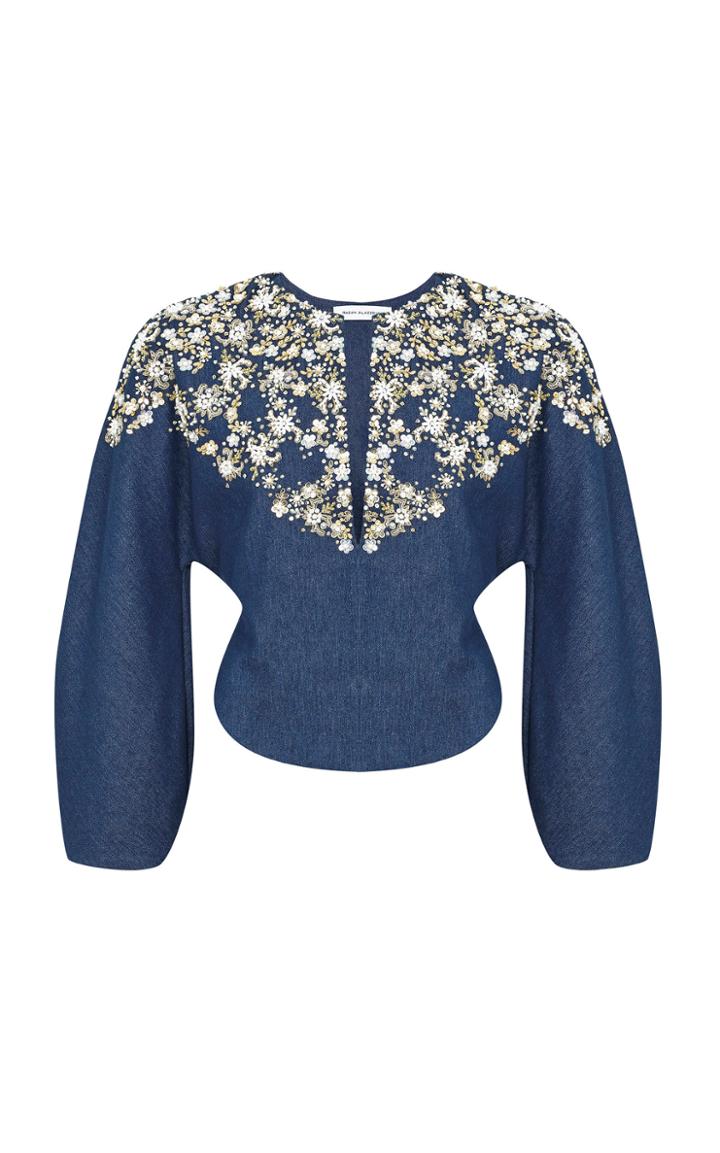 Razan Alazzouni Denim Embellished Top