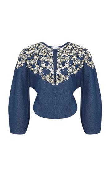 Razan Alazzouni Denim Embellished Top