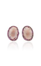 Kimberly Mcdonald One-of-a-kind Light Pink Geode Studs With Pink Sapphires Set In 18k White Gold With Black Rhodium