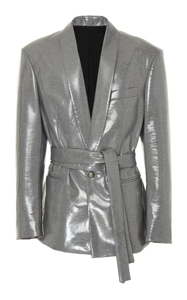 Balmain Plastic Jersey Shawl Collar Jacket With Belt