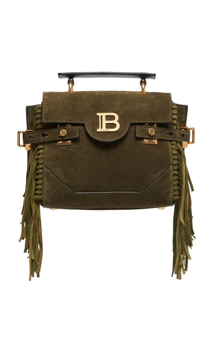 Balmain B-buzz 23 Quilted Fringe Suede Top Handle Bag
