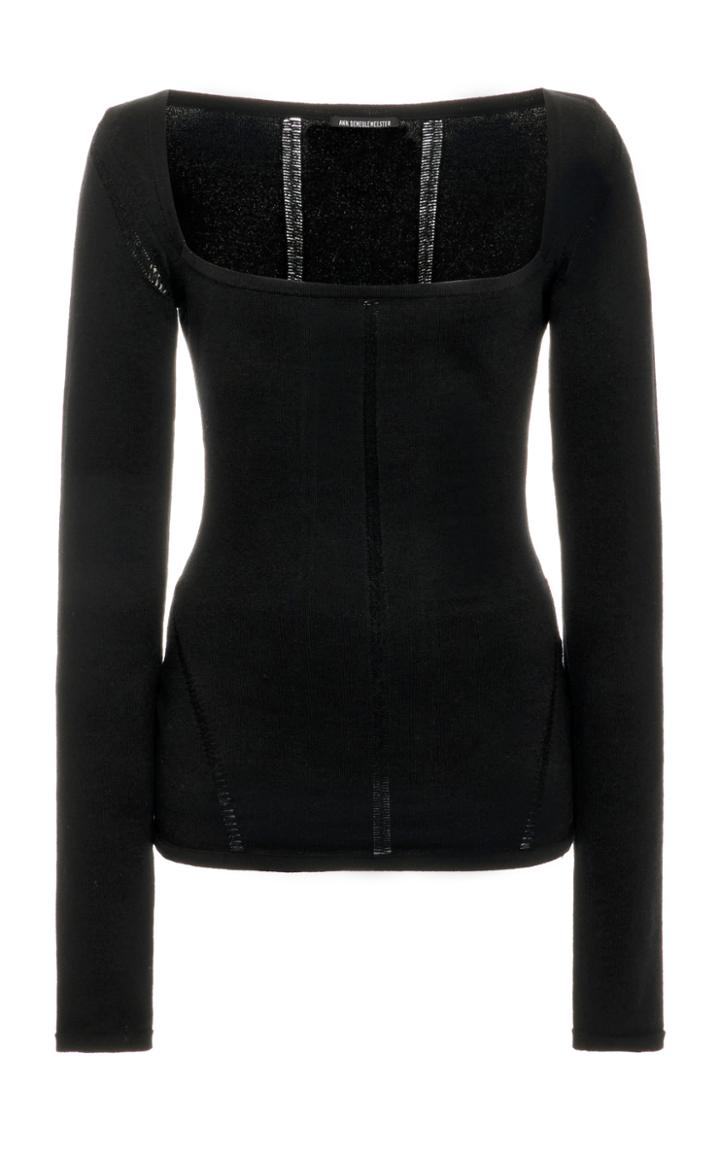 Moda Operandi Ann Demeulemeester Pointelle-trimmed Merino Knit Top