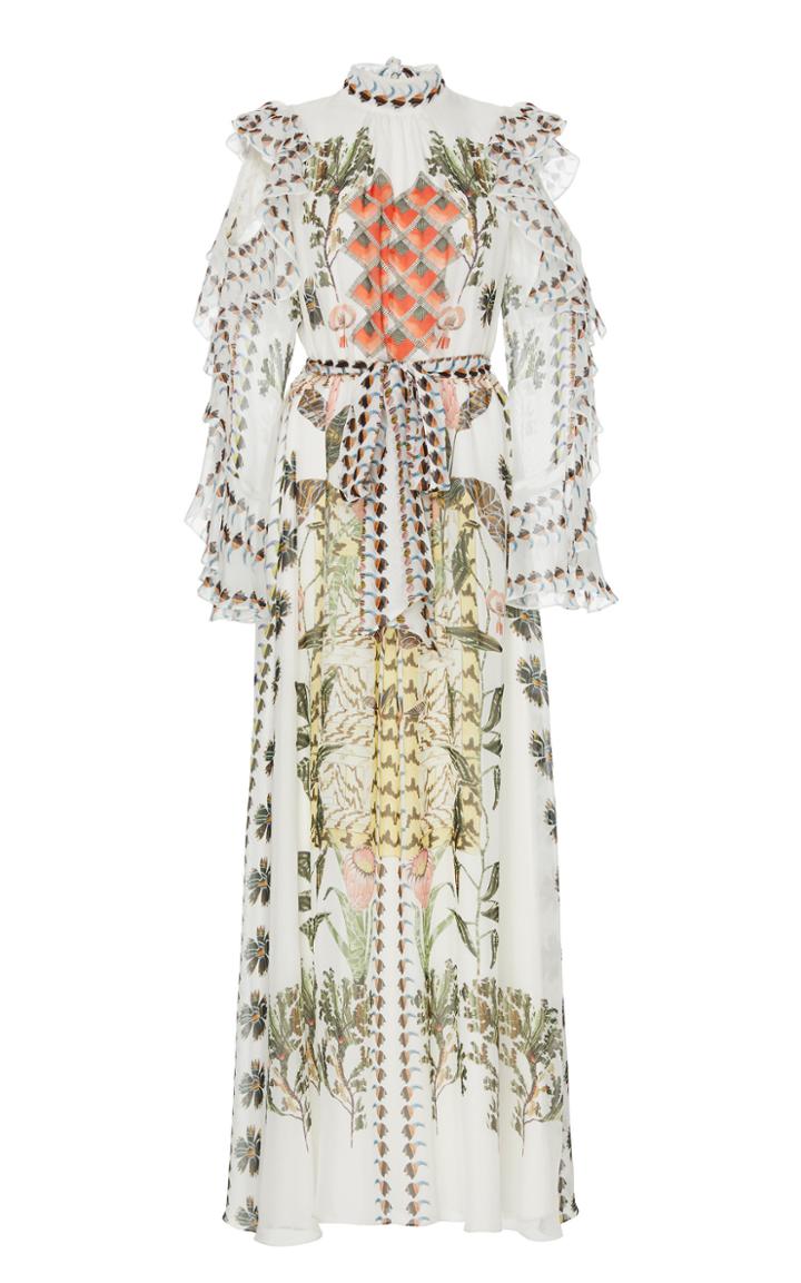 Moda Operandi Temperley London Harmony Printed Chiffon Cold-shoulder Maxi Dress Size