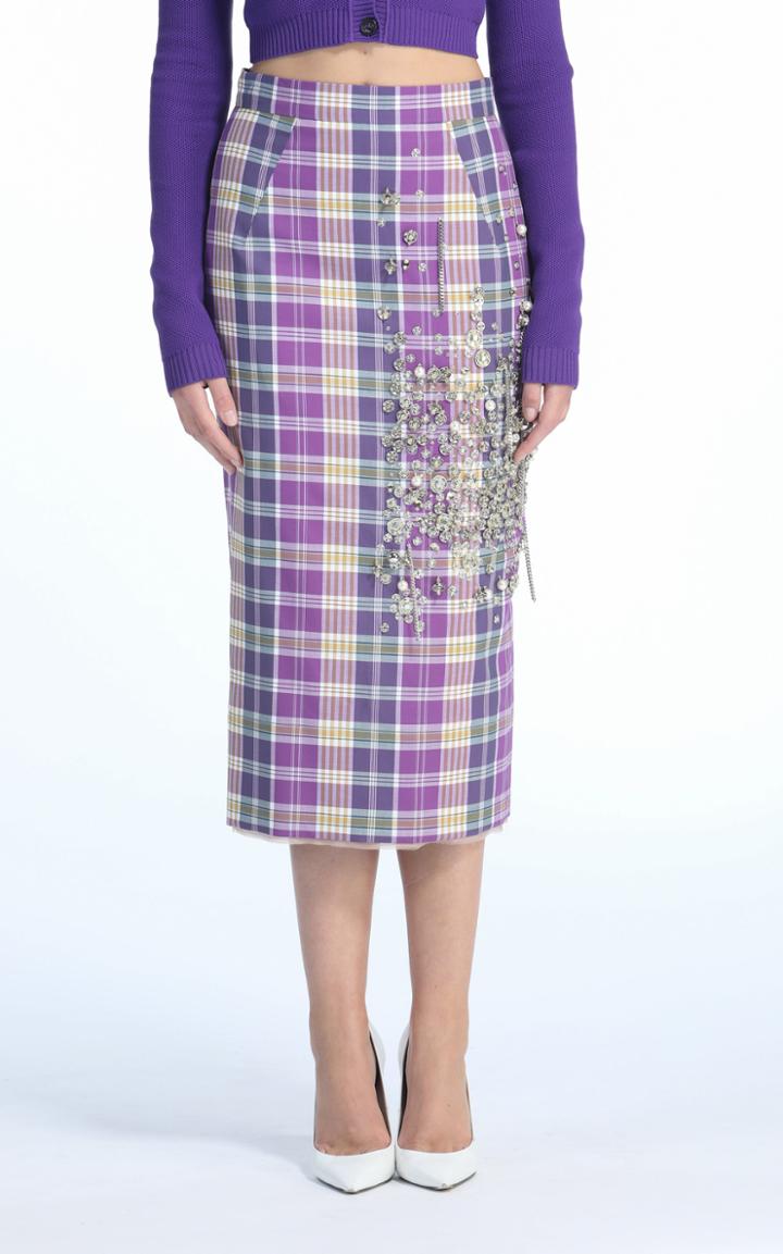 Moda Operandi N21 Embellished Plaid Pencil Skirt