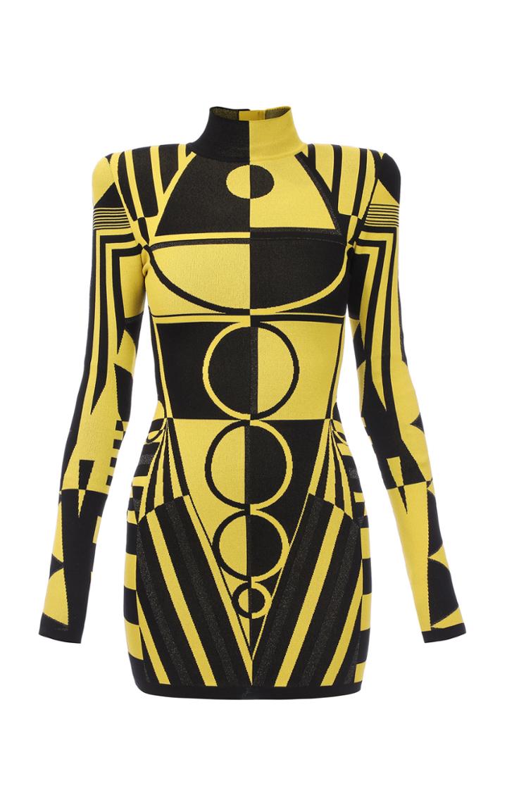 Moda Operandi Balmain Two-tone Jacquard-knit Mini Dress Size: 36