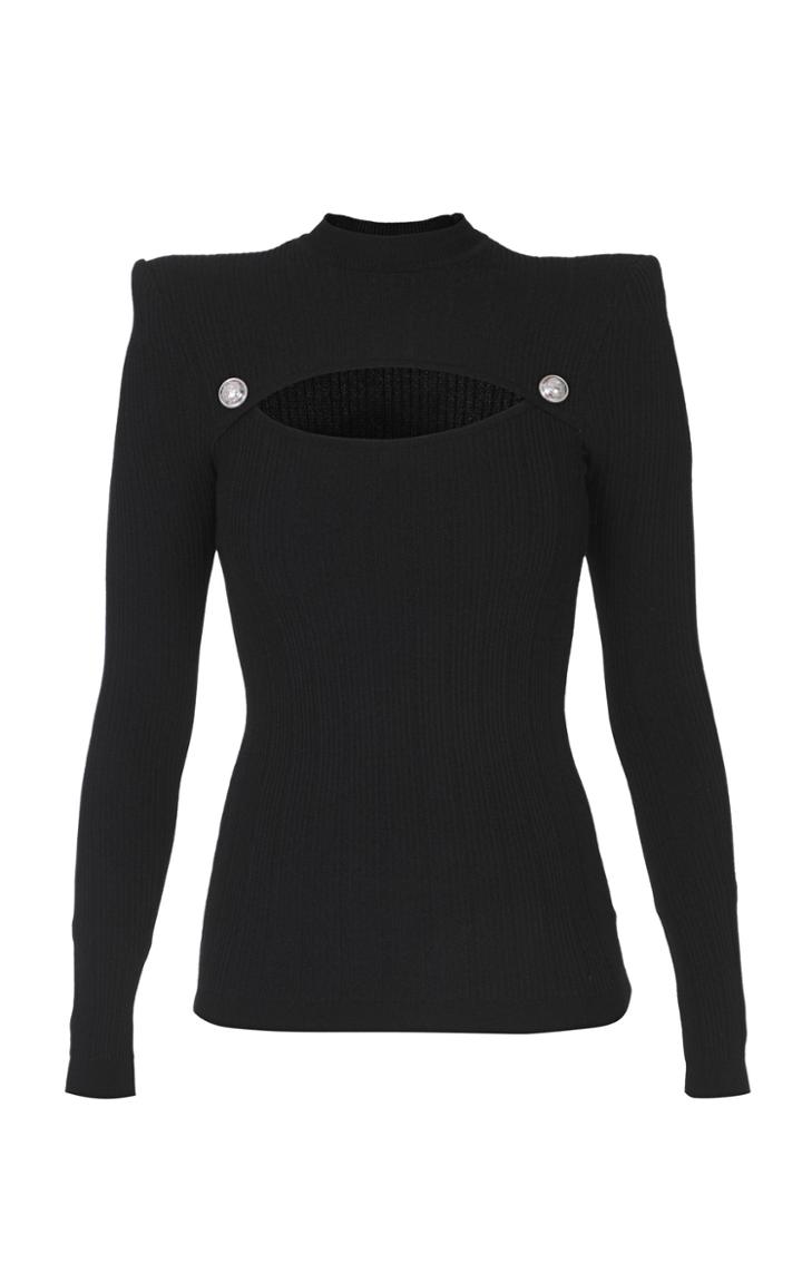 Balmain Long Sleeve Cutout Knit Top