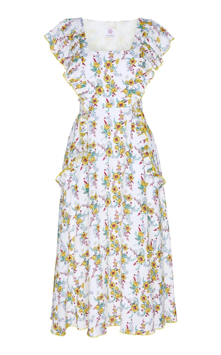 Gl Hrgel Ruffled Floral-print Linen Midi Dress