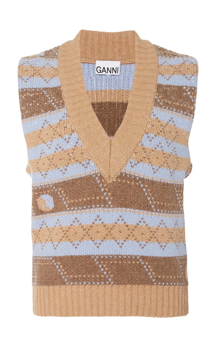 Ganni Sequined Argyle Wool-blend Sweater Vest