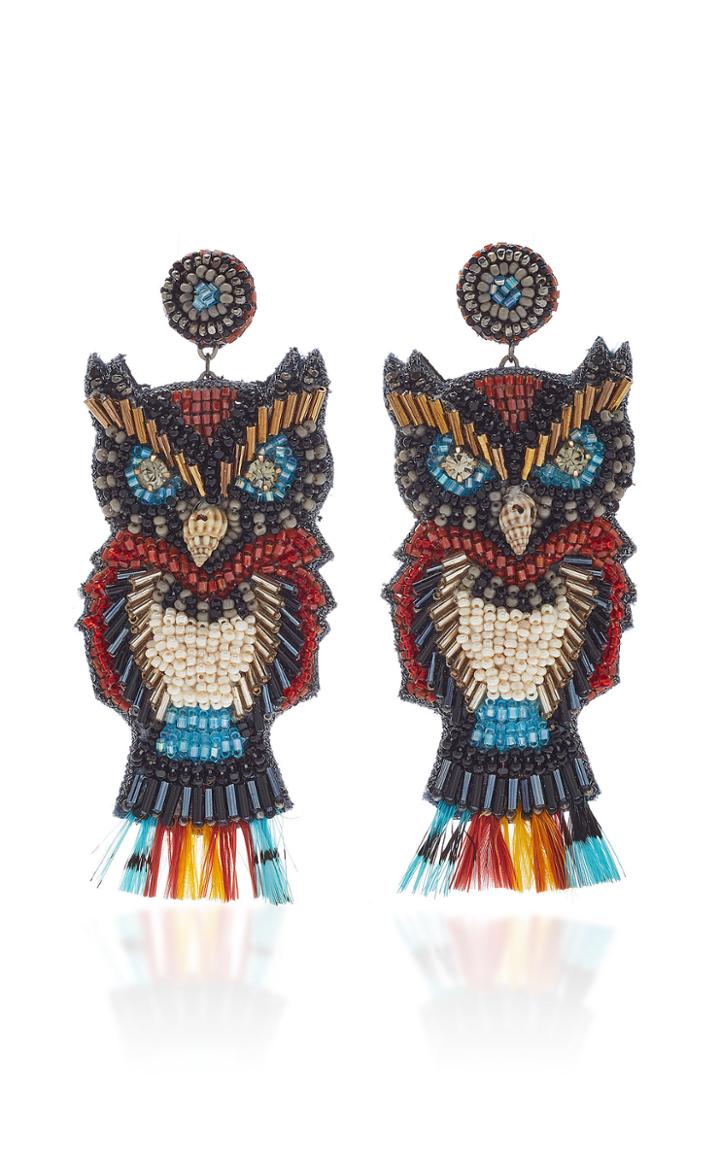 Deepa Gurnani Owl Cotton, Beaded And Gold-plated Earrings