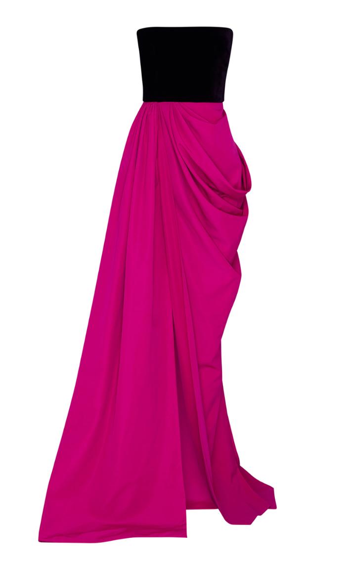 Alex Perry Jude Strapless Draped Taffeta And Velvet Gown