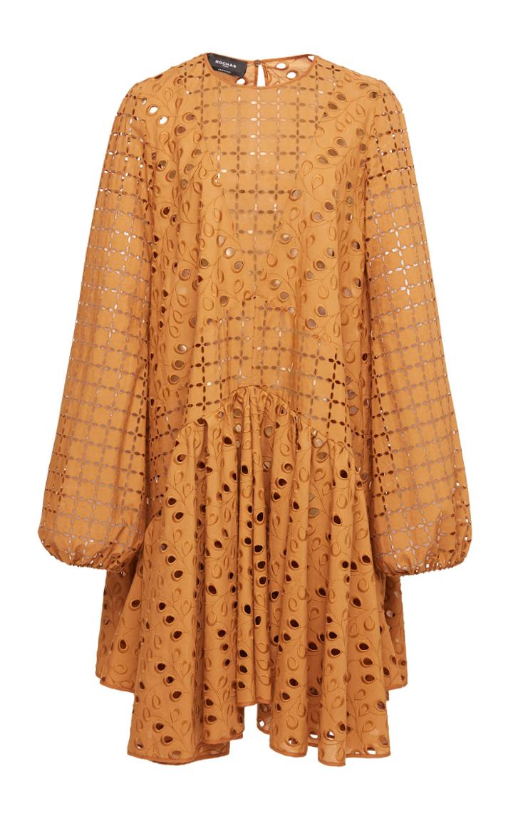 Rochas Ordito Long Sleeve Eyelet Dress
