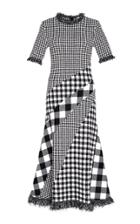 Oscar De La Renta Asymmetrical Tweed Short Sleeve Midi Dress