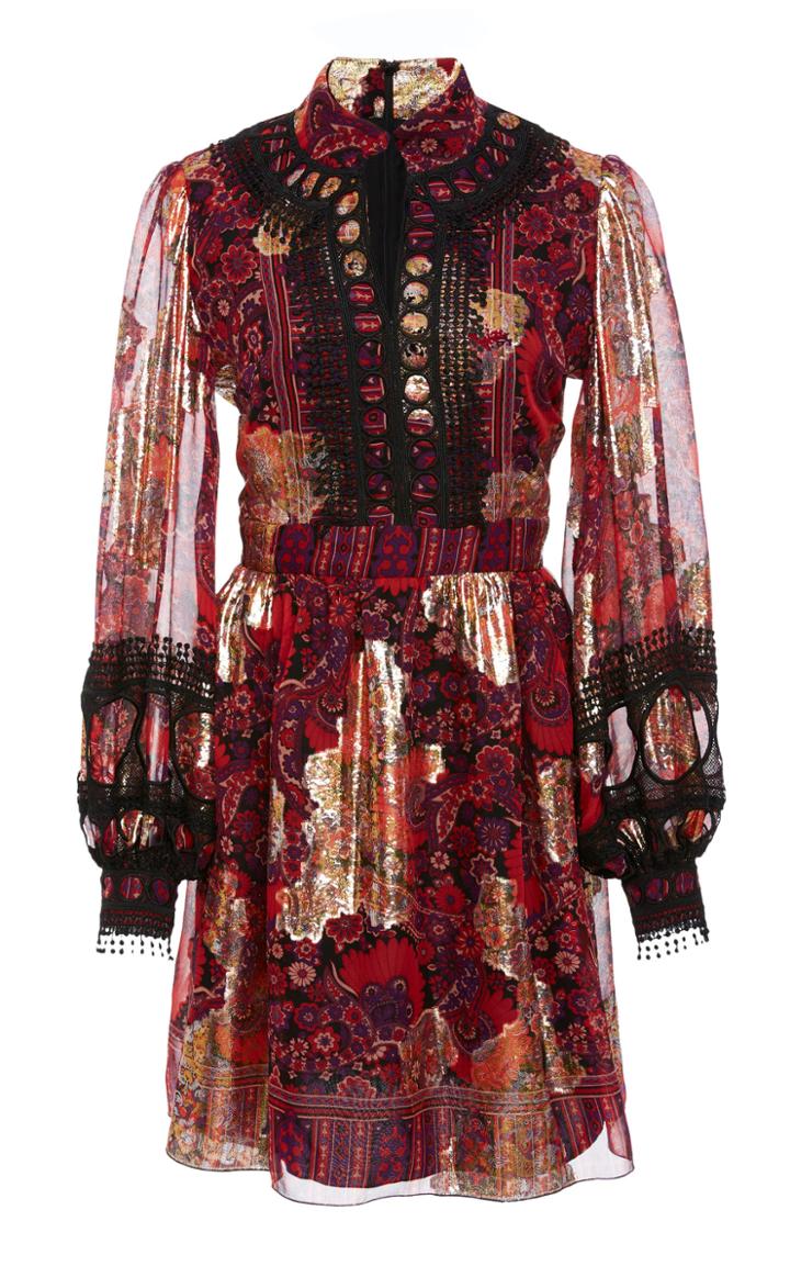 Anna Sui Paisley Blooms Metallic Dress