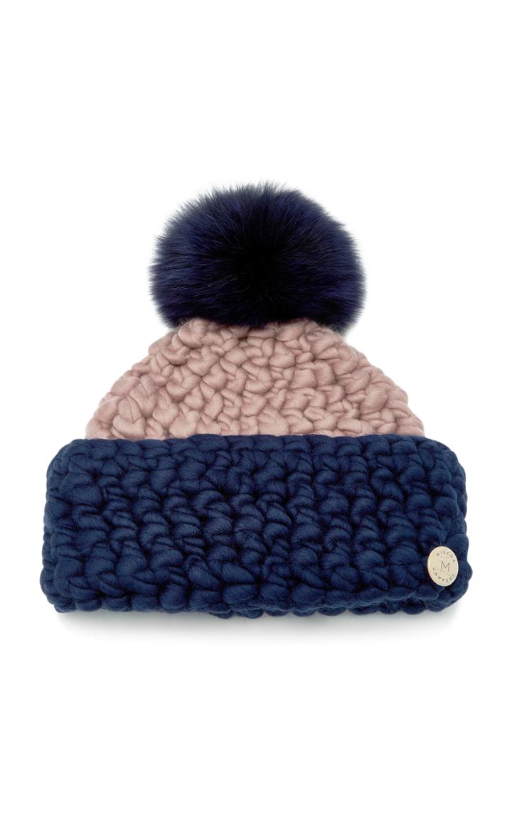 Mischa Lampert Fold Fox Fur-trimmed Merino Wool Beanie