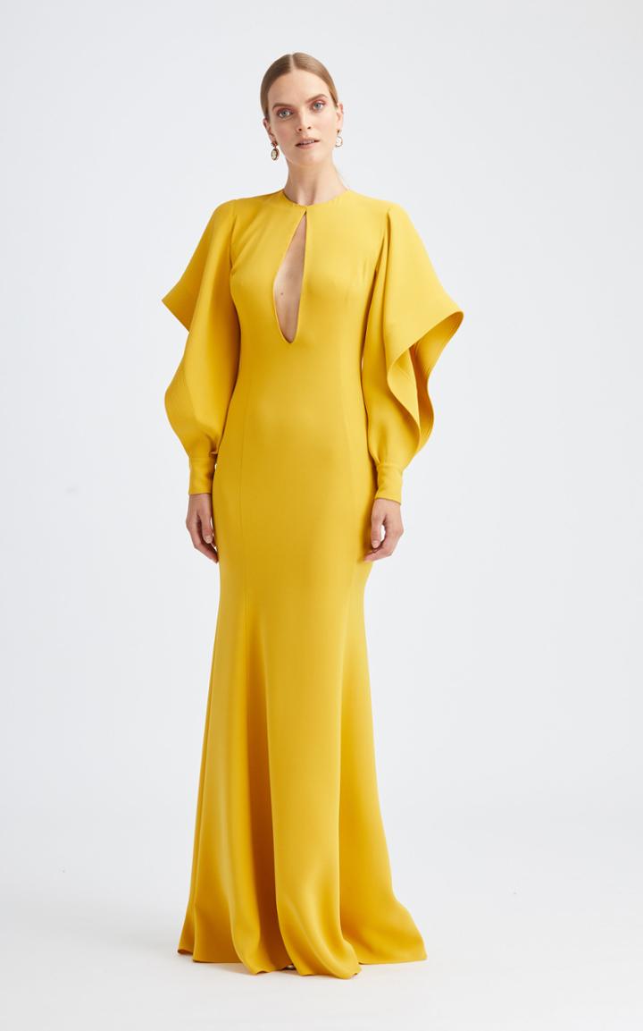 Moda Operandi Oscar De La Renta Cascade Long Sleeve Silk-blend Gown