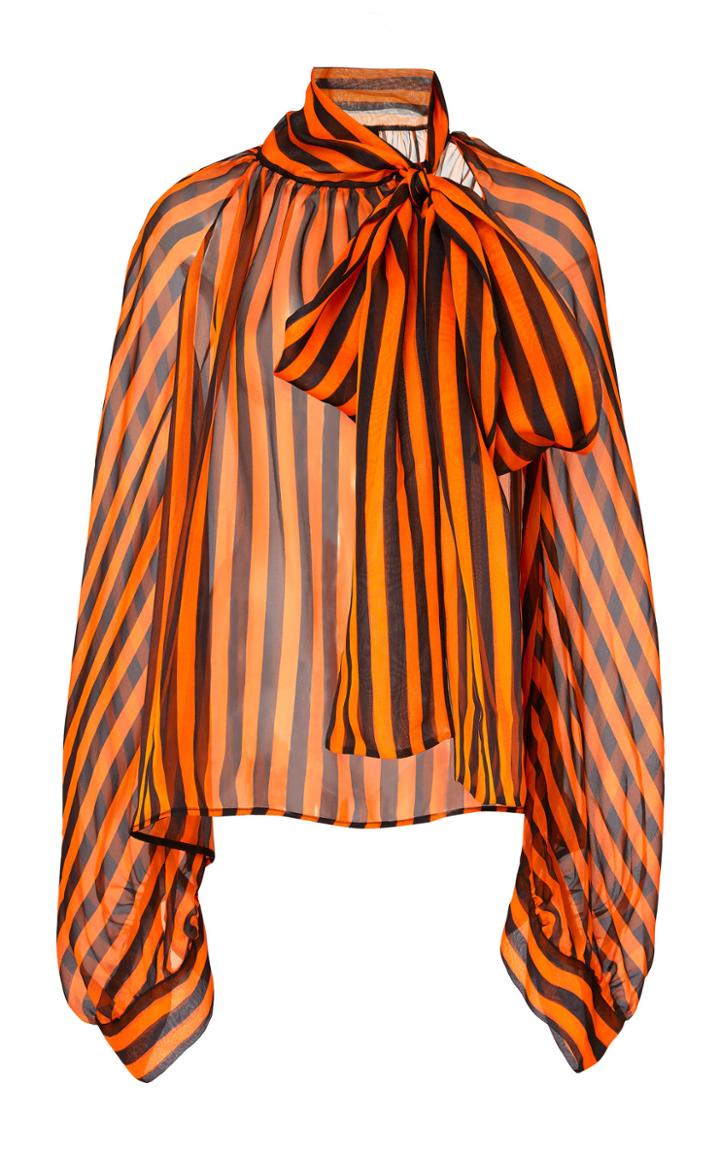 Petar Petrov Striped Silk-chiffon Tie-neck Blouse
