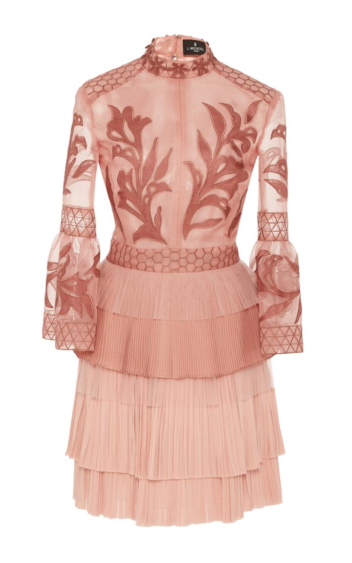 J. Mendel Embroidered Organza Mock Neck Dress