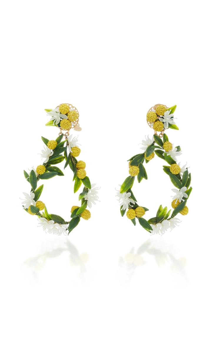 Mercedes Salazar Bronze And Raffia Floral Clip Earrings