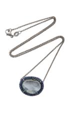 Kimberly Mcdonald One-of-a-kind Light Blue Geode Pendant With Sapphires Set In 18k White Gold With Black Rhodium