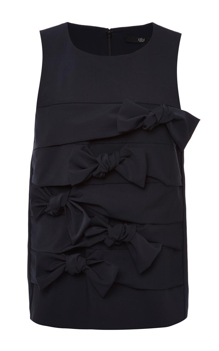 Tibi Navy Tropical Wool Tie Detail Top