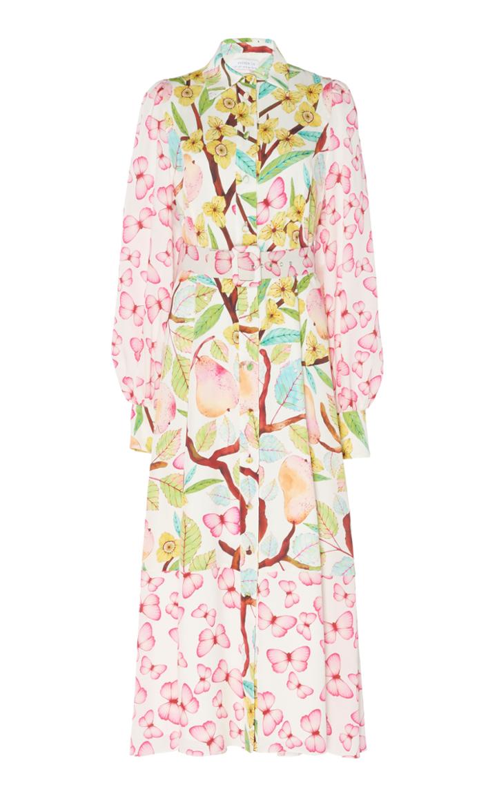 Andrew Gn Belted Butterfly Print Dress