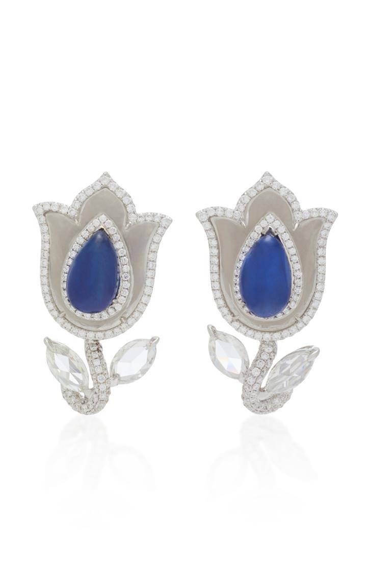 Saboo 18k White Gold Sapphire And Diamond Earrings