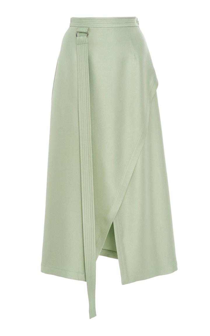Sally Lapointe Asymmetric Leather Midi Skirt